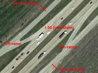 Interstate and service roads